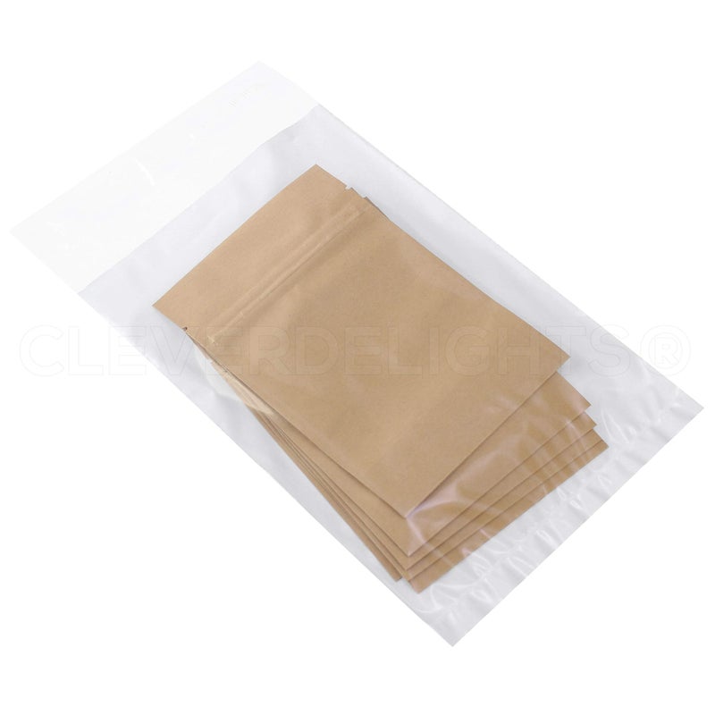 CleverDelights 6" x 9" Clear Front Poly Mailers - 100 Pack - Strong Self-Sealing Plastic Shipping Envelopes - 6x9 Inch Clear-Front/White-Back Postal Bags - Image 1